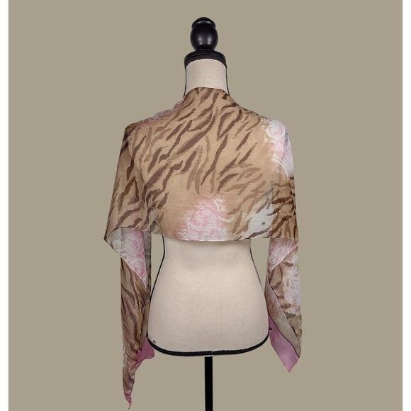 Animal Print and Pink Floral Polyester Chiffon Scarf 13" x 57" - Picture 3 of 6